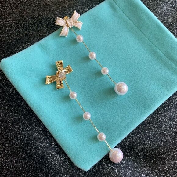 New Beautiful Bow-knot With Pearl Long Tassel Earrings 2 in 1 - Picture 12 of 12
